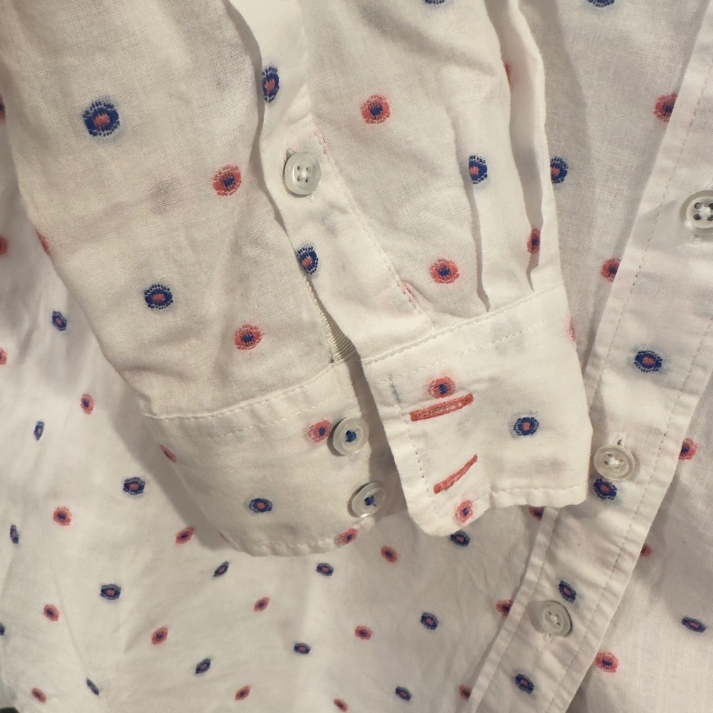 Talbots Womens Small White Cotton Button Down Shirt Red Blue Geometric Dot Print - Picture 7 of 8